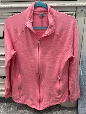 Talbots coral pink zip-front lightweight jacket. SPF 50
